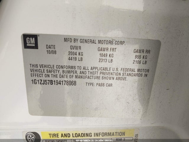Aukcja sprzedaży 2009 Chevrolet Malibu Lt, vin: 1G1ZJ57B194178068, numer aukcji: 45746674