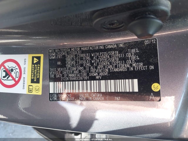 Aukcja sprzedaży 2013 Lexus Rx 350, vin: 2T2ZK1BA8DC087991, numer aukcji: 45746691