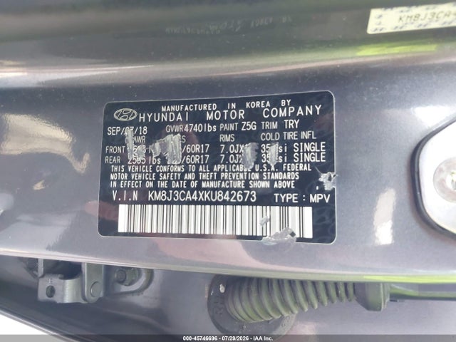 45746696 :رقم المزاد ، KM8J3CA4XKU842673 vin ، 2019 Hyundai Tucson Value مزاد بيع