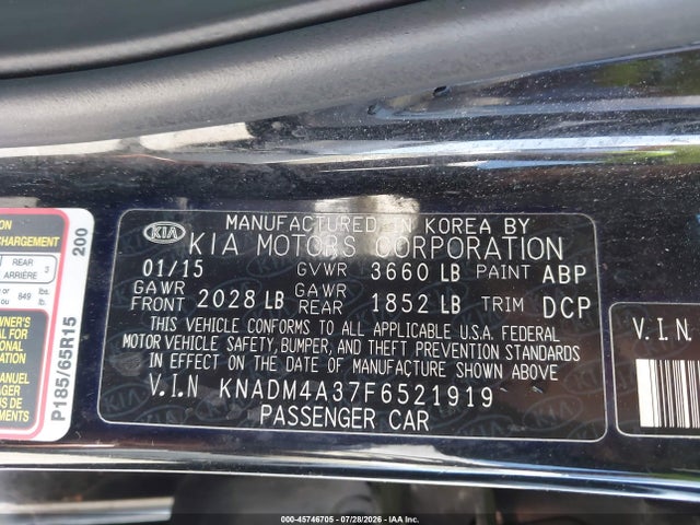 KIA RIO LX 2015 KNADM4A37F6521919 Image 9
