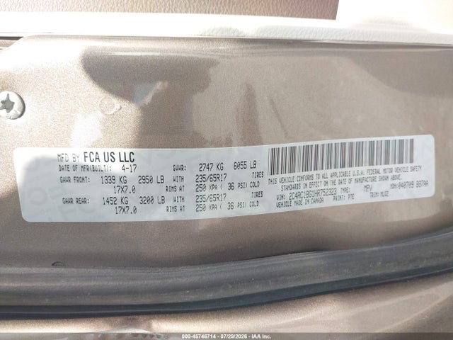 Aukcja sprzedaży 2017 Chrysler Pacifica Touring-l, vin: 2C4RC1BG1HR752323, numer aukcji: 45746714