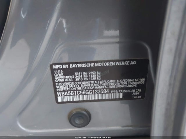 Aukcja sprzedaży 2016 Bmw 535i, vin: WBA5B1C58GG133584, numer aukcji: 45746723
