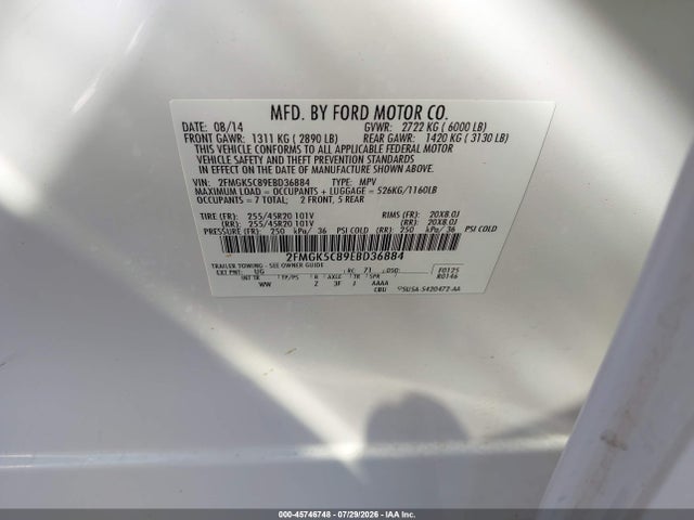 Ford FLEX SEL 2014 2FMGK5C89EBD36884 Image 9