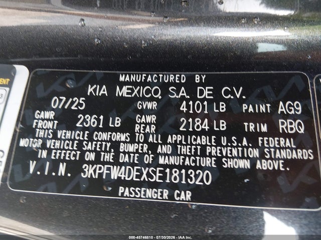 Продажа на аукционе авто 2025 Kia K4 Gt-line, vin: 3KPFW4DEXSE181320, номер лота: 45746810