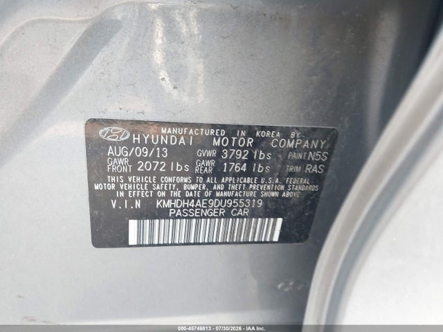 Продажа на аукционе авто 2013 Hyundai Elantra Gls, vin: KMHDH4AE9DU955319, номер лота: 45746813