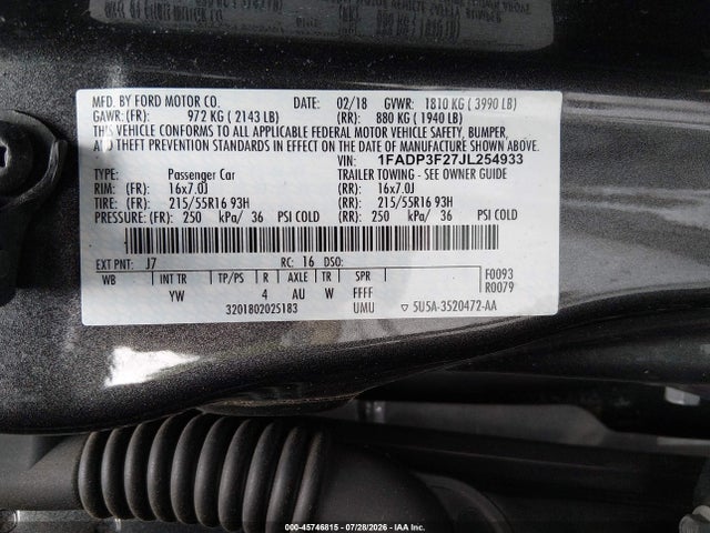 Aukcja sprzedaży 2018 Ford Focus Se, vin: 1FADP3F27JL254933, numer aukcji: 45746815