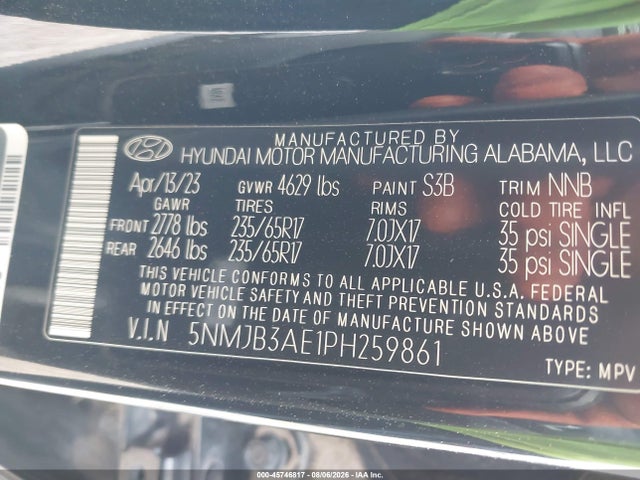 Aukcja sprzedaży 2023 Hyundai Tucson Sel, vin: 5NMJB3AE1PH259861, numer aukcji: 45746817