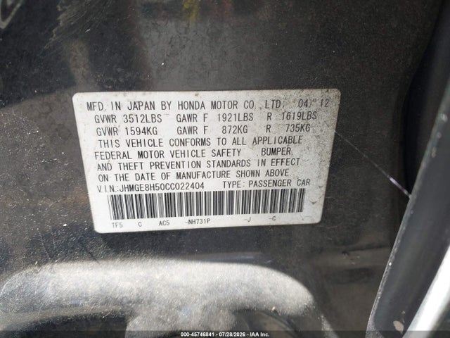 Aukcja sprzedaży 2012 Honda Fit Sport, vin: JHMGE8H50CC022404, numer aukcji: 45746841
