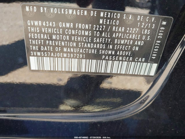 Продажа на аукционе авто 2014 Volkswagen Jetta Gli Autobahn W/nav, vin: 3VW5S7AJ0EM397291, номер лота: 45746862