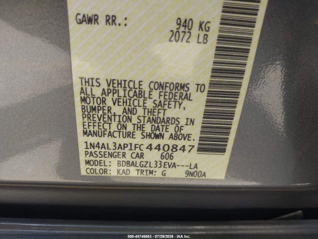 Nissan Altima 2.5 S 2015 1N4AL3AP1FC440847 Image 9
