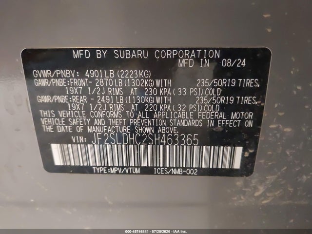 Aukcja sprzedaży 2025 Subaru Forester Sport, vin: JF2SLDHC2SH463365, numer aukcji: 45746881