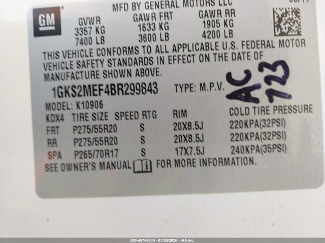 Aukcja sprzedaży 2011 Gmc Yukon Xl 1500 Denali, vin: 1GKS2MEF4BR299843, numer aukcji: 45746889