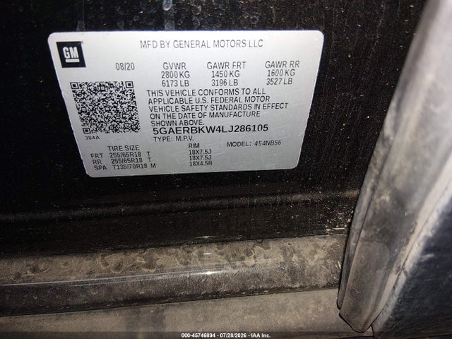 45746894 :رقم المزاد ، 5GAERBKW4LJ286105 vin ، 2020 Buick Enclave Fwd Essence مزاد بيع