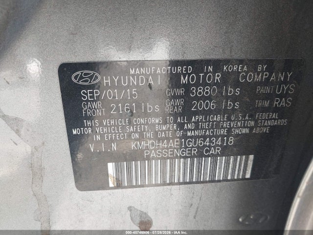 Hyundai ELANTRA SE 2016 KMHDH4AE1GU643418 Image 9