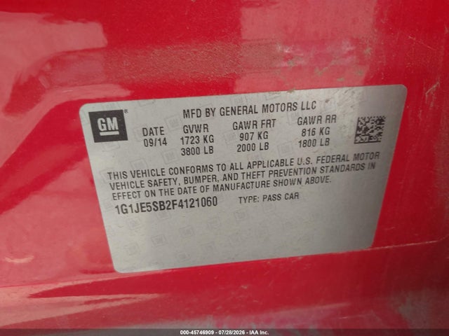 Chevrolet Sonic Ltz Auto 2015 1G1JE5SB2F4121060 Image 9