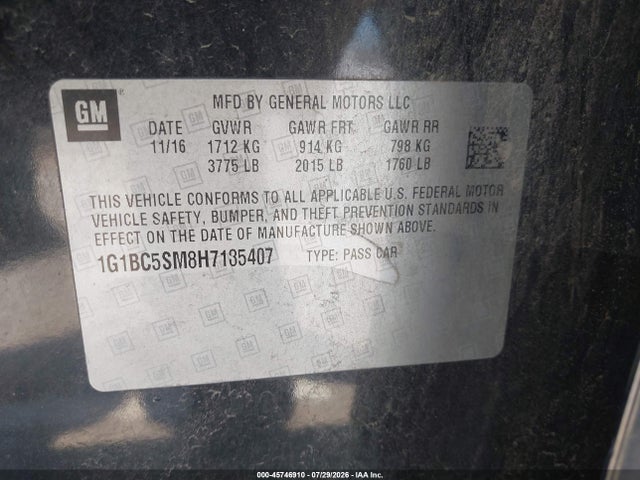 1G1BC5SM8H7185407 Chevrolet Cruze Ls Auto