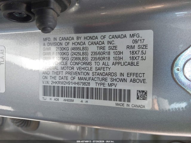 2HKRW2H91HH679828 Honda Cr-v Touring