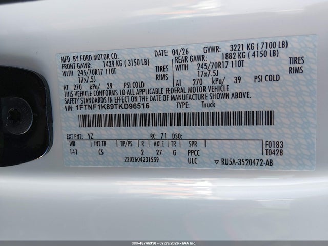 Ford F-150 Xl 2026 1FTNF1K89TKD96516 Image 9