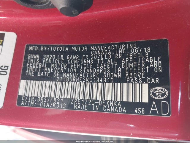 Toyota COROLLA LE 2019 2T1BURHE2KC134910 Image 9