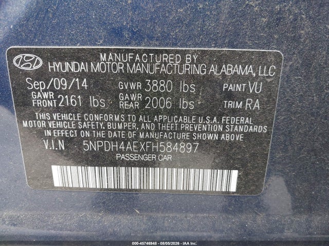 Hyundai ELANTRA SE 2015 5NPDH4AEXFH584897 Image 9