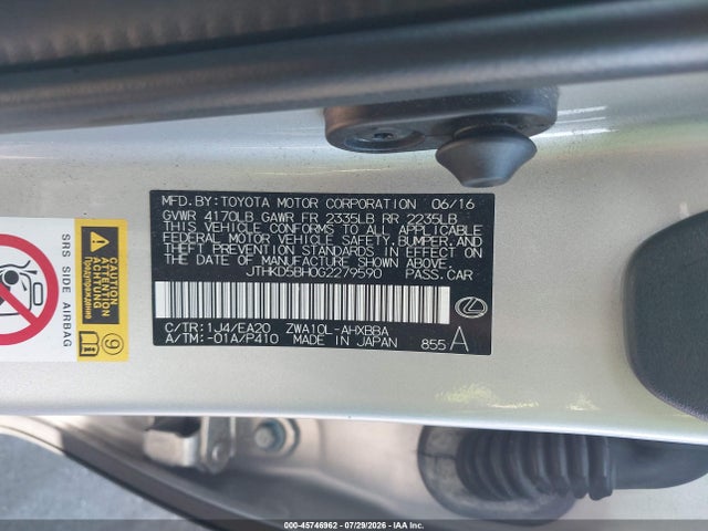 Lexus CT 200H 2016 JTHKD5BH0G2279590 Image 9
