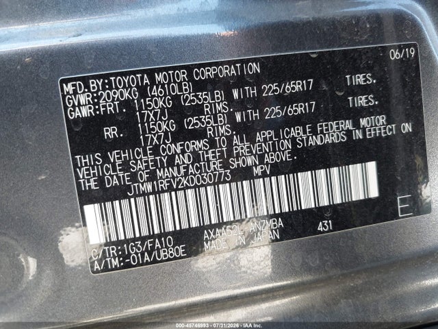 JTMW1RFV2KD030773 Toyota Rav4 Xle