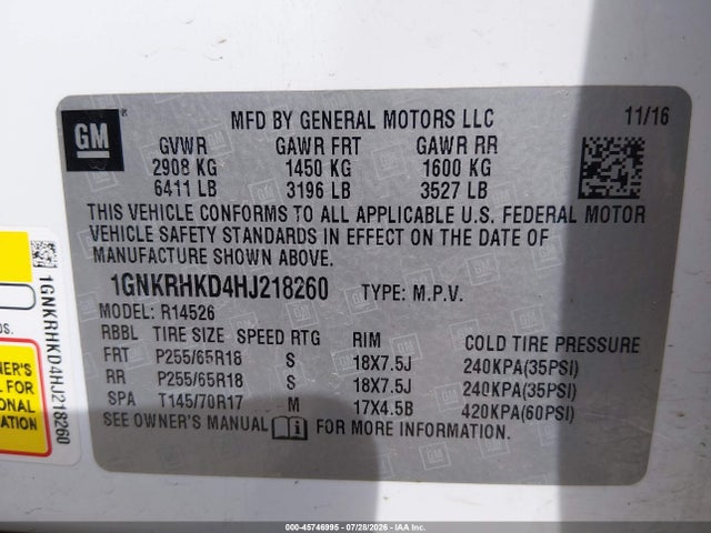 Chevrolet Traverse Lt 2017 1GNKRHKD4HJ218260 Image 9