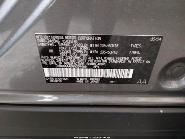 2024 Toyota Bz4x Xle მანქანა იყიდება აუქციონზე, vin: JTMAAAAA0RA039466, აუქციონის ნომერი: 45746996