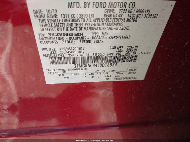 2FMGK5C84EBD16834 Ford FLEX SEL