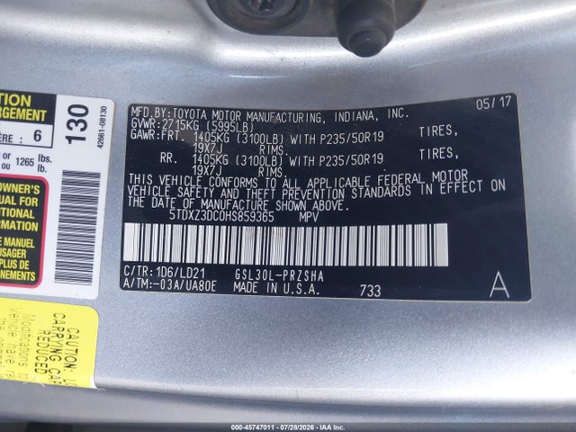 5TDXZ3DC0HS859365 Toyota Sienna Se 8 Passenger