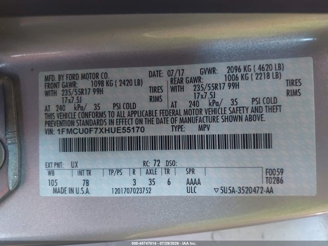 Ford ESCAPE S 2017 1FMCU0F7XHUE55170 Image 9
