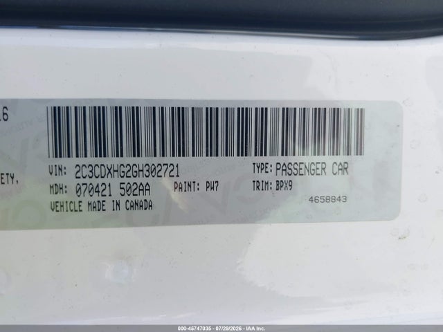 2016 Dodge Charger Sxt მანქანა იყიდება აუქციონზე, vin: 2C3CDXHG2GH302721, აუქციონის ნომერი: 45747035