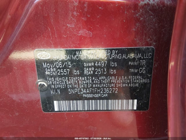 Hyundai Sonata Sport 2015 5NPE34AF1FH236272 Image 9