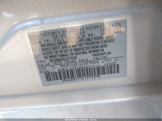 Aukcja sprzedaży 2020 Nissan Sentra Sv Xtronic Cvt, vin: 3N1AB8CV9LY279398, numer aukcji: 45747098