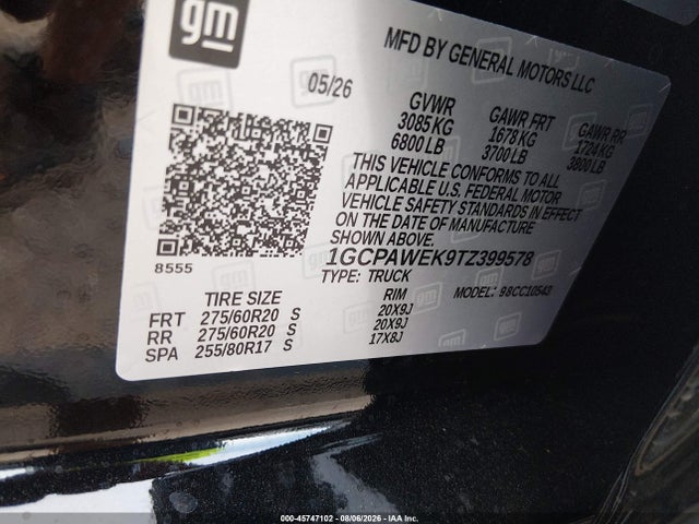Продажа на аукционе авто 2026 Chevrolet Silverado 1500 2wd  Short Bed Rst, vin: 1GCPAWEK9TZ399578, номер лота: 45747102