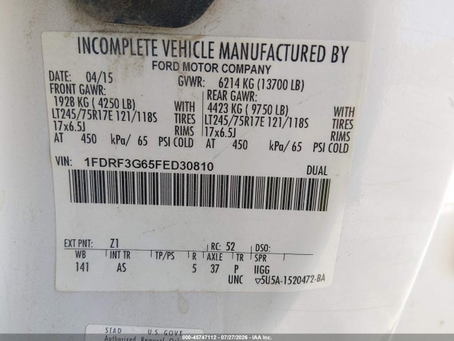Ford F-350 Chassis Xl 2015 1FDRF3G65FED30810 Image 9