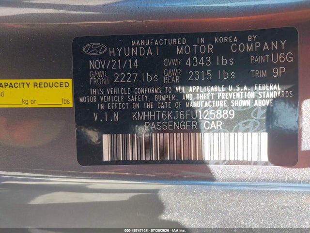 Hyundai Genesis 3.8 Base 2015 KMHHT6KJ6FU125889 Image 9