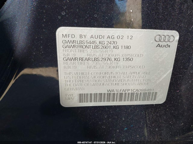 Aukcja sprzedaży 2012 Audi Q5 2.0t Premium, vin: WA1LFAFP1CA088491, numer aukcji: 45747147