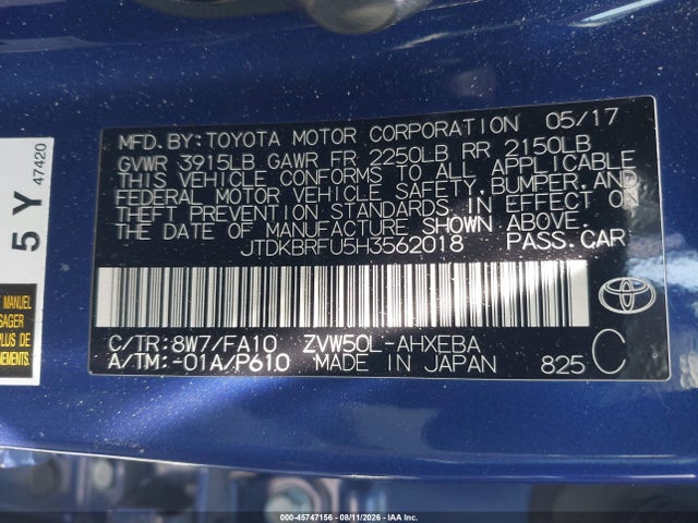 JTDKBRFU5H3562018 Toyota Prius Two