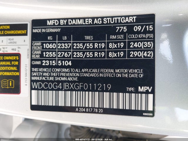 WDC0G4JBXGF011219 Mercedes-Benz GLC 300
