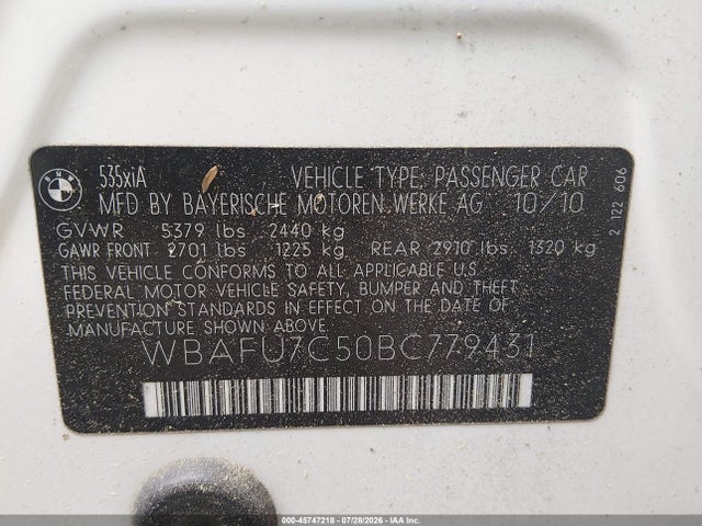 Aukcja sprzedaży 2011 Bmw 535i Xdrive, vin: WBAFU7C50BC779431, numer aukcji: 45747218