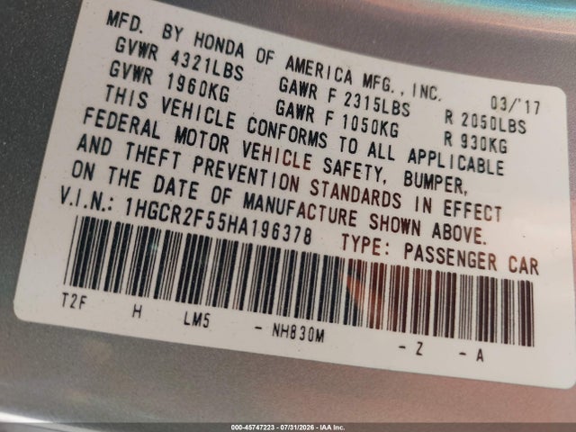 1HGCR2F55HA196378 Honda Accord Sport