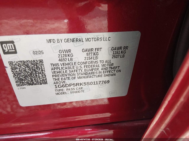 Aukcja sprzedaży 2025 Cadillac Ct5 Sport Rwd, vin: 1G6DP5RK5S0117769, numer aukcji: 45747230