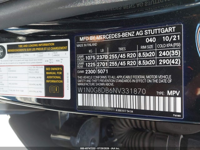 Продаж на аукціоні авто 2022 Mercedes-benz Glc 300 Suv, vin: W1N0G8DB6NV331870, номер лоту: 45747233