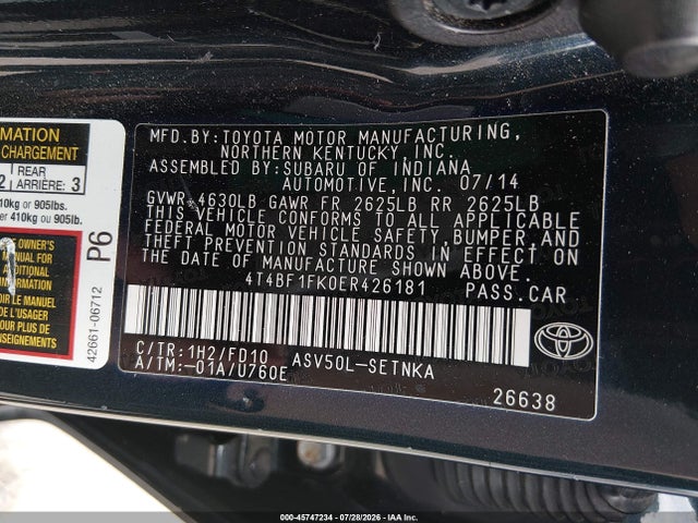 Toyota CAMRY LE 2014 4T4BF1FK0ER426181 Image 9