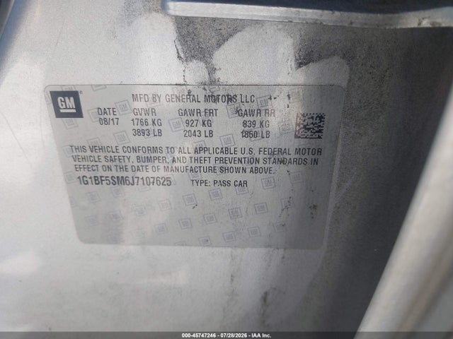 Aukcja sprzedaży 2018 Chevrolet Cruze Premier Auto, vin: 1G1BF5SM6J7107625, numer aukcji: 45747246