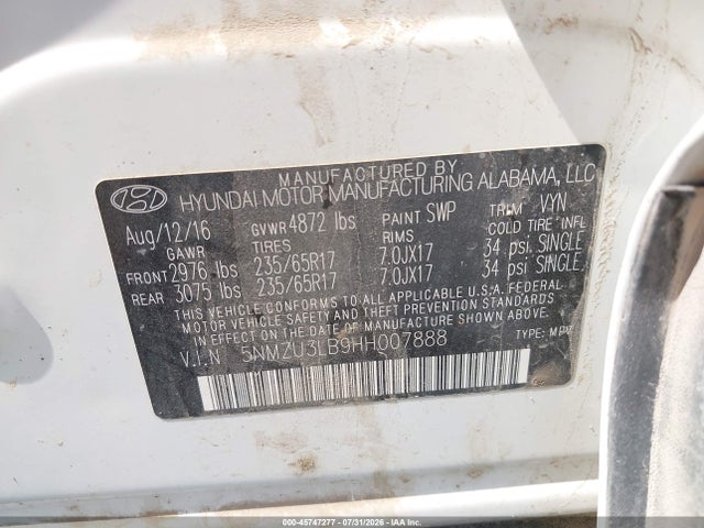 Aukcja sprzedaży 2017 Hyundai Santa Fe Sport 2.4l, vin: 5NMZU3LB9HH007888, numer aukcji: 45747277