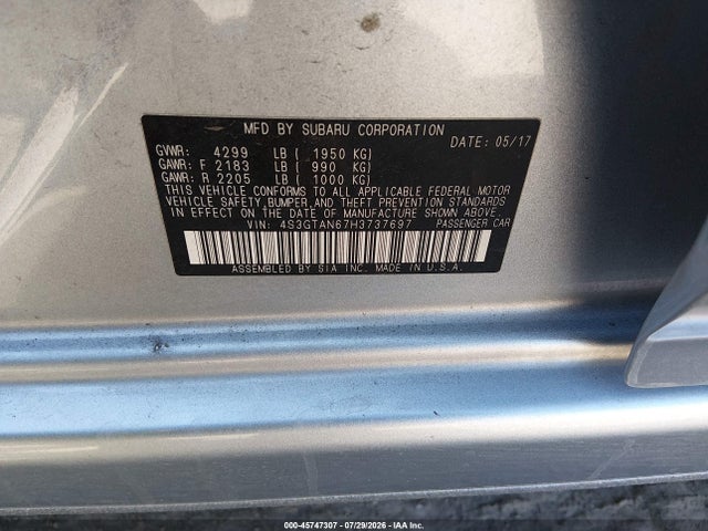 45747307 :رقم المزاد ، 4S3GTAN67H3737697 vin ، 2017 Subaru Impreza 2.0i Limited مزاد بيع