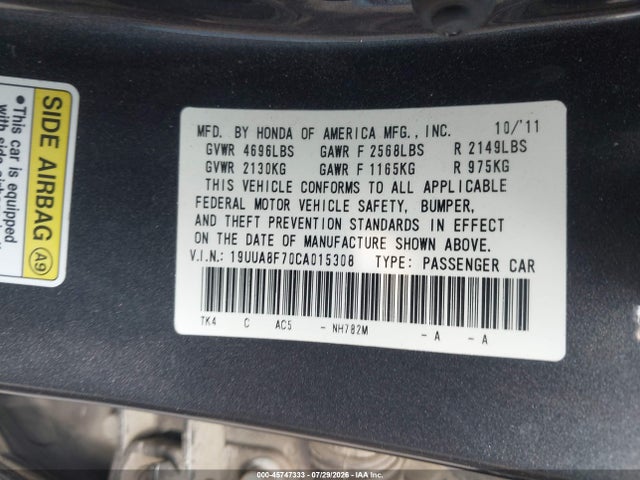 Aukcja sprzedaży 2012 Acura Tl 3.5, vin: 19UUA8F70CA015308, numer aukcji: 45747333