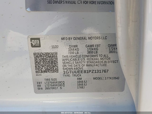 2023 Gmc Sierra 1500 4wd  Short Box At4 მანქანა იყიდება აუქციონზე, vin: 1GTUUEE81PZ131767, აუქციონის ნომერი: 45747334